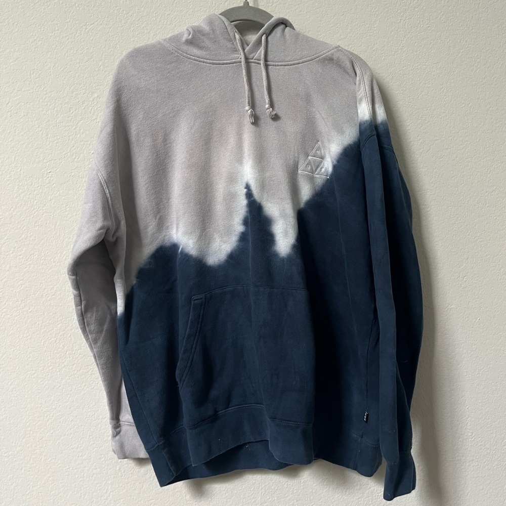 HUF Men's Two-Tone Gray and Navy Tie-Dye Hoodie